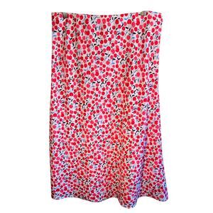 Size Large Fruit Print Midi Skirt Elastic Waist Cherry Apple Summer A-Line
